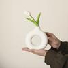 Creative Donut Shape Ceramic Vase Nordic White Circular Hollow Flower Vase Home Office Desktop Living Room Decoration Flower Pot