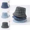 Women's Fisherman Hat Autumn Winter Korean Fashion Plaid Bucket Hat Adjustable Sun Protection