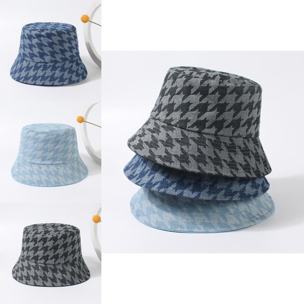 Women's Fisherman Hat Autumn Winter Korean Fashion Plaid Bucket Hat Adjustable Sun Protection