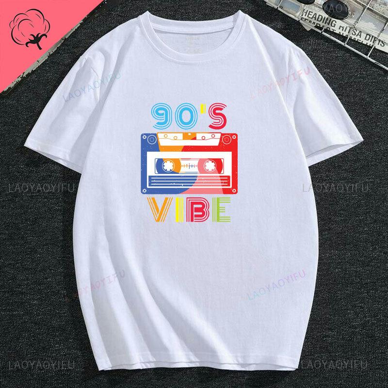 Vintage 90s Vibe 1990 Style Fashion 90 Theme Outfit Nineties Costume TShirt Funny Graphic Cotton Women Fashion Short Sleeve