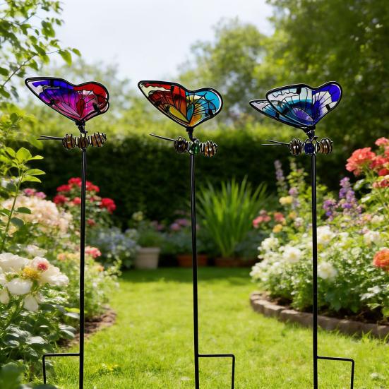 Colorful Butterfly Garden Stake Outdoor Butterfly Ornament Glow in The Dark Butterfly Yard Art Stake for Planter Flower Bed Patio Lawn Pathway Decor