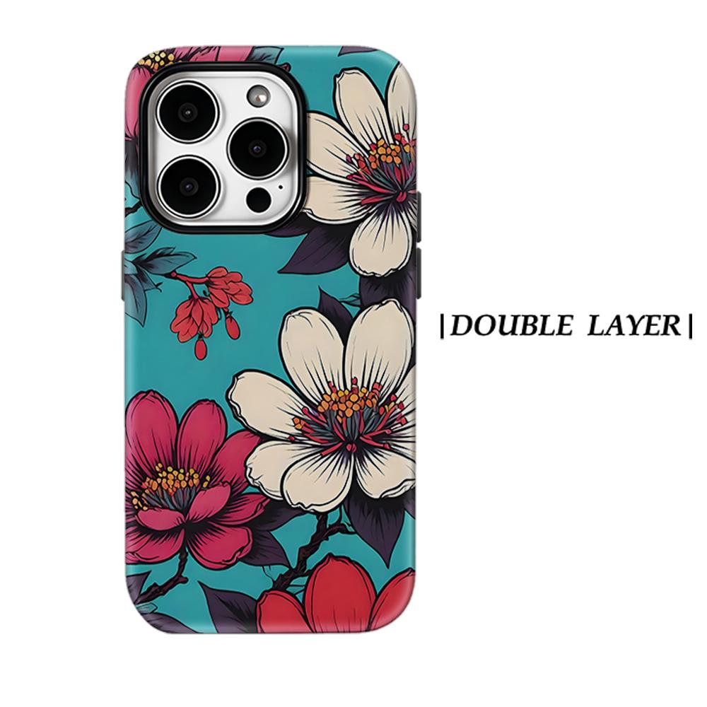 

Turquoise Floral Art Print Phone Case for IPhone 17AIR 16E 16 15 14 13 12 11 17 Pro Max Plus Double-layer Back Cover IPHONE13