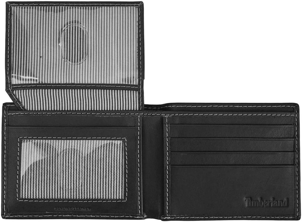 Day Timberland Cloudy Bifold No Coin Genuine Free Size Valentine's Gift Men's Wallet, Slim, Lightweight, Purse, Leather, Black,