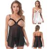 Conjunto de Lingerie Feminina de Renda Transparente - Babydoll Plus Size com Renda, Alças Ajustáveis e Fio Dental Roupa de Dormir