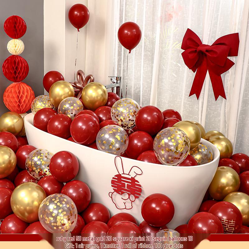 Double Layer Red Latex Balloons Set for Wedding & Engagement Room Decorations