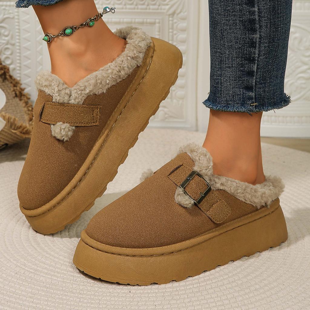 Fashion Thickened Lined Snow Boots Women's Slip-On Slippers Roman Style Rubber Sole Long Plush Inner Thick Winter Shoes for Women