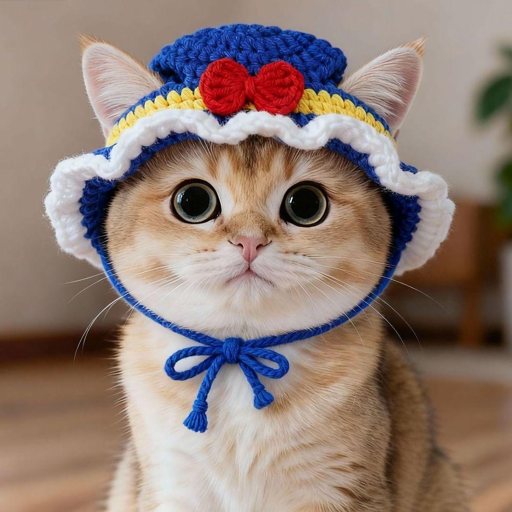 Refined Elastic Pet Cosplay Headwear Handmade Craft Winter Dog Cap Cat Knitted Hat  Pets Wearing