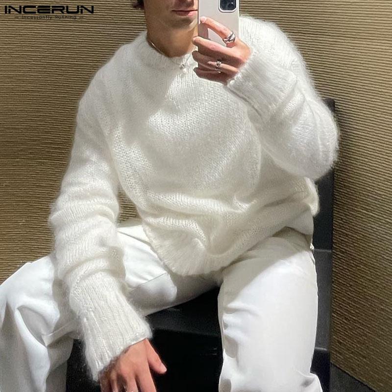 

INCERUN Мужские мягкие трикотажные топы с круглым вырезом и длинными рукавами, майки