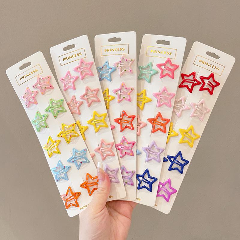 10Pcs Colorful Hollow Star Alloy Pet Dog Hairpin Kawaii Poodle Teddy Papillon Girl Puppy Hair Decor Clip Grooming Accessories