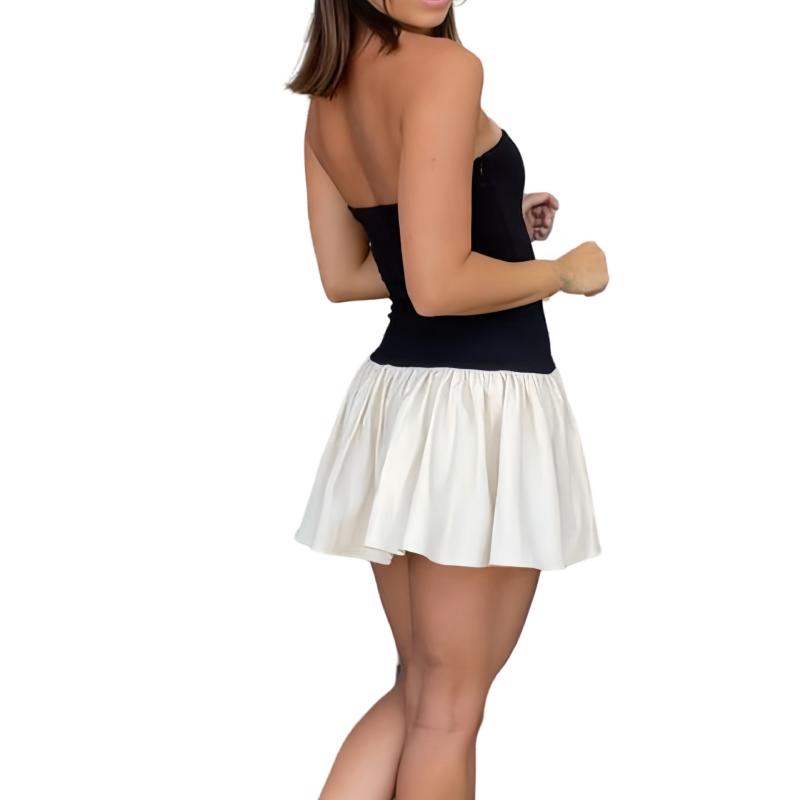 New Fashion Sleeveless Off Shoulder Pleated Dresses,Strapless One-pieces Pleated Dress,Casual Women's Tops and Skirts Set,Sexy Dress Clothing