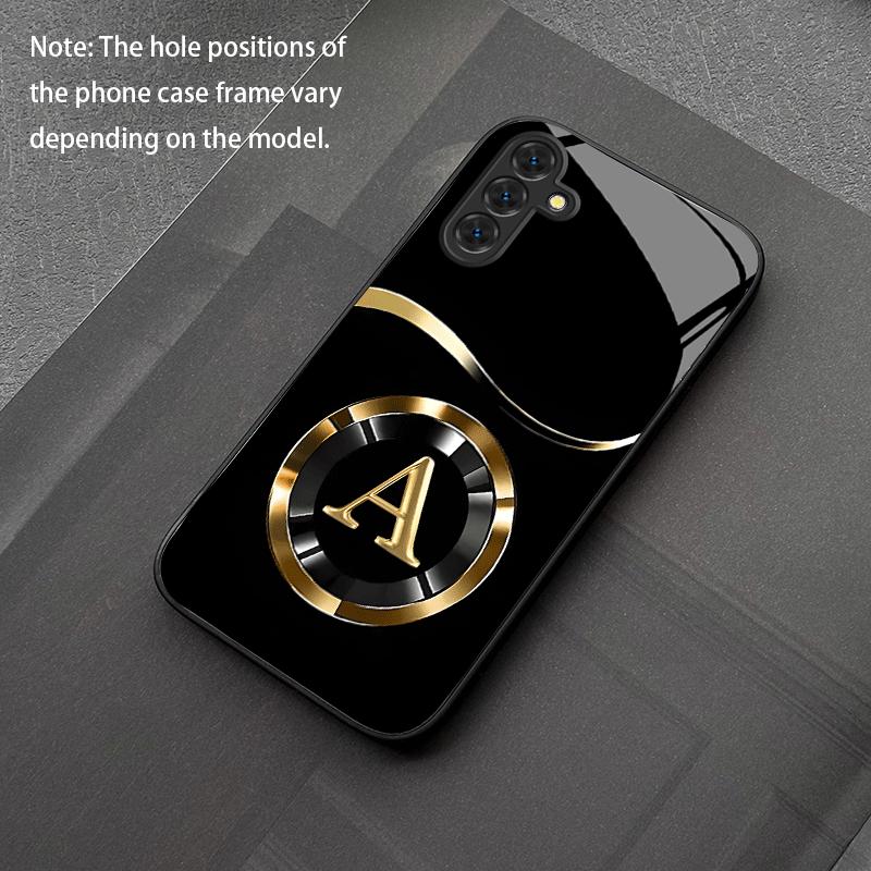 Funda de cristal para teléfono con letra A curva metálica adecuada para Samsung Galaxy S26 S25 S24 S22 S21 S20 FE/Ultra/Plus funda trasera anticaída