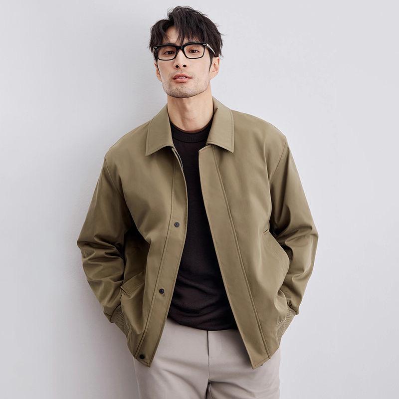 Men'S Collar Jaet Pure Color Outerwear Spring Autumn New Sle Faion Brand High-End Feeling Long Sve Casual Coat