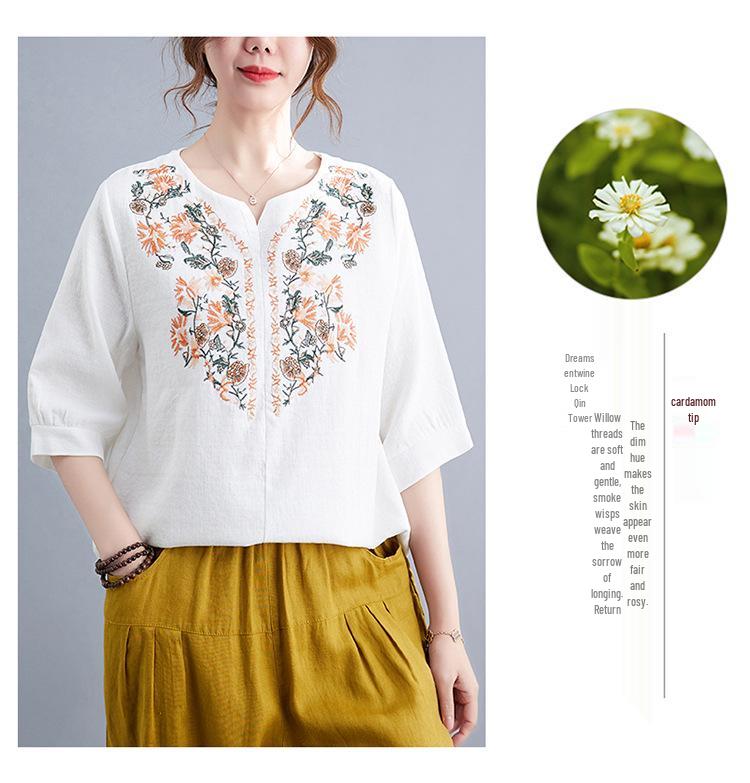 Ethnic Cotton Linen Slimming Top - Summer 2023 Women's Fashion