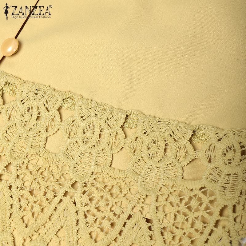 ZANZEA Women Elegant Shirt Collar 3/4 Sleeve Crochet Lace Patchwork Blouse