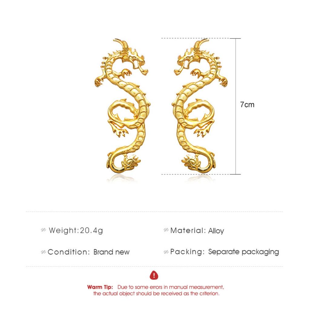 Exaggerated Dragon Shaped Drop Earrings Gold Tone Statement Earrings for Women Bold Fashion Jewelry