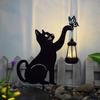 Solar Cat Lantern Søt katte-silhuett med LED-varmt lys Vanntett anti-rust utendørs dekorlampe med bakkestake for hageplen