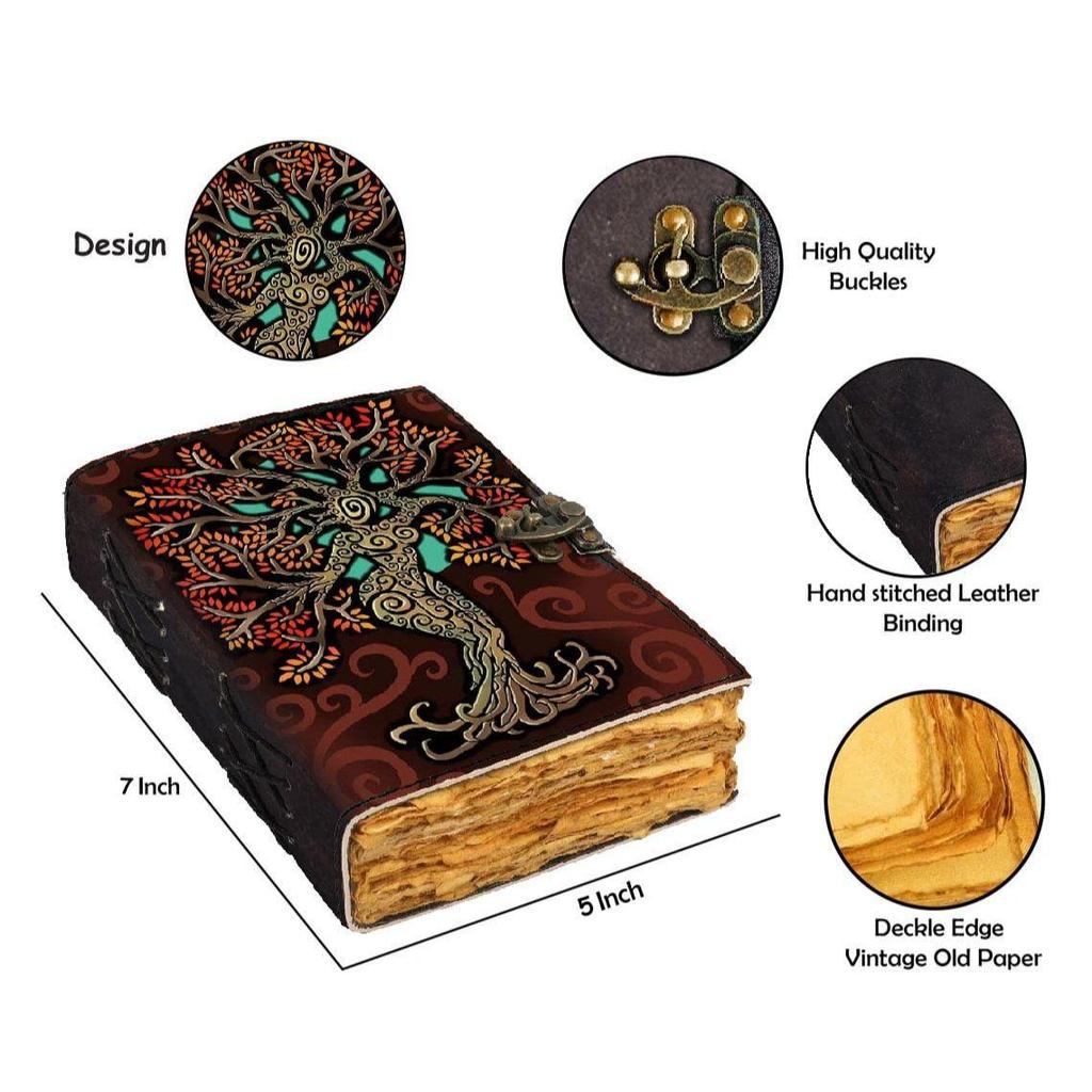 Leather Mother Earth Printed Diary with 200 Unruled Vintage Paper for Office and Personal Use (7X5 Inch)