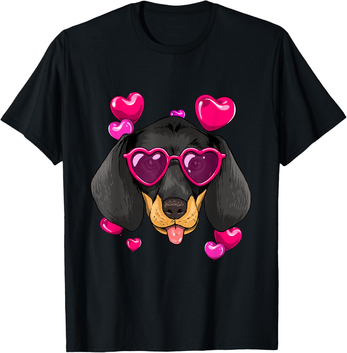 

Dachshund Heart Sunglasses Valentine Dog Lover Graphic T-Shirt Casual Cotton Short Sleeve Tee 4XL