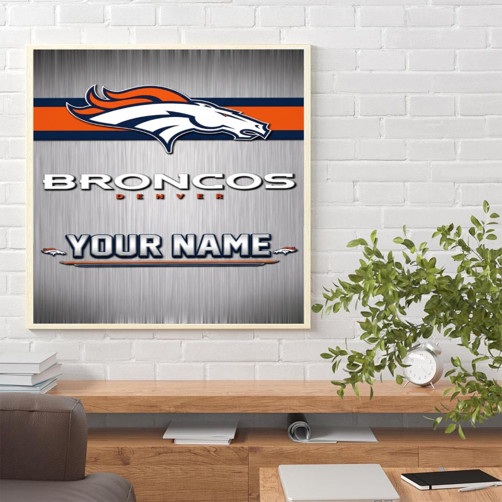 Denver Broncos Logo Personalized Text Diamond Painting Round Diamond Mosaic Rhinestones Diamond Embroidery Craft Kit Wall Decor Without Frame