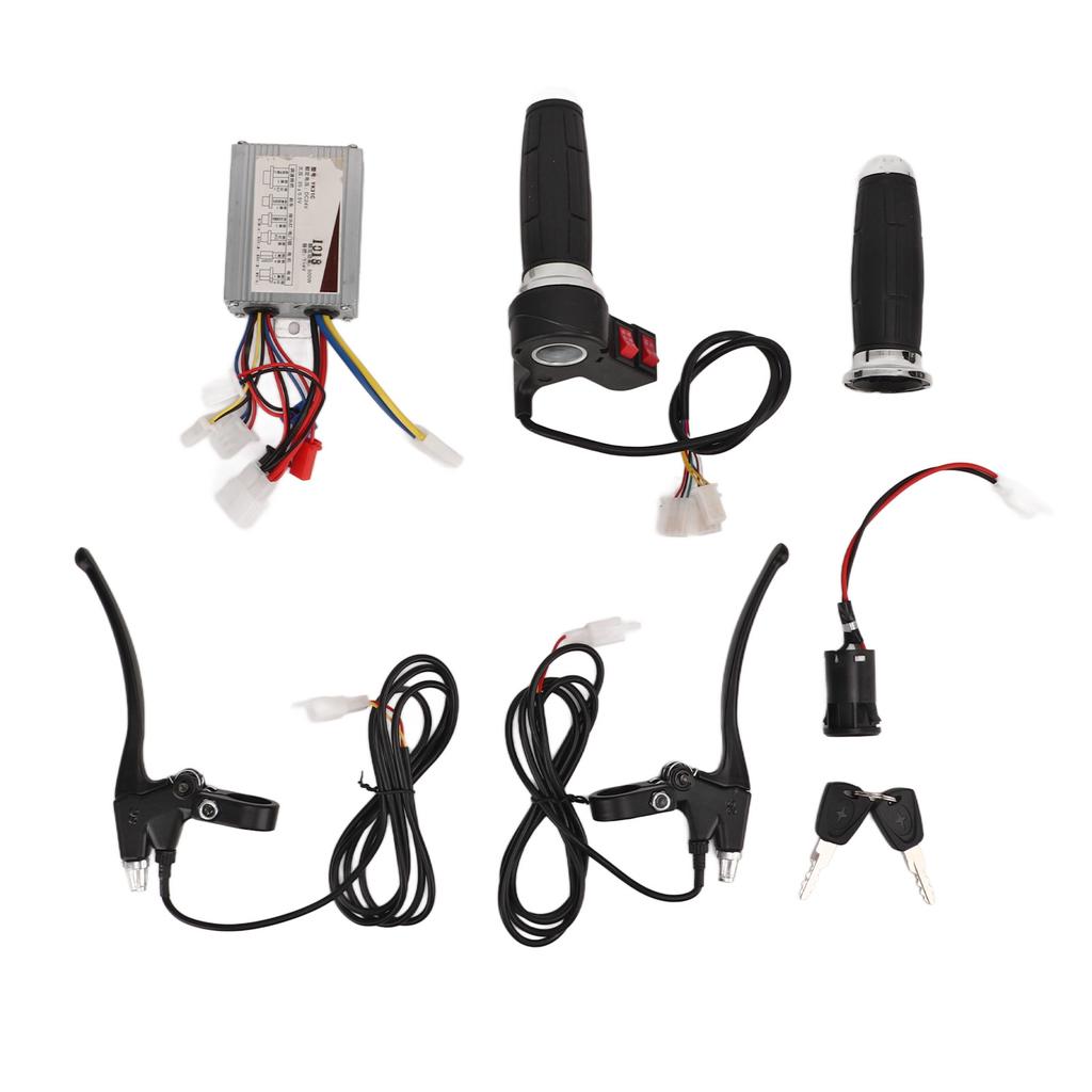 Electric Bike Controller Kit 24V 500W Brushed Controller 3 Speed Throttle Grip Brake Lever with Lock for Tricycle
