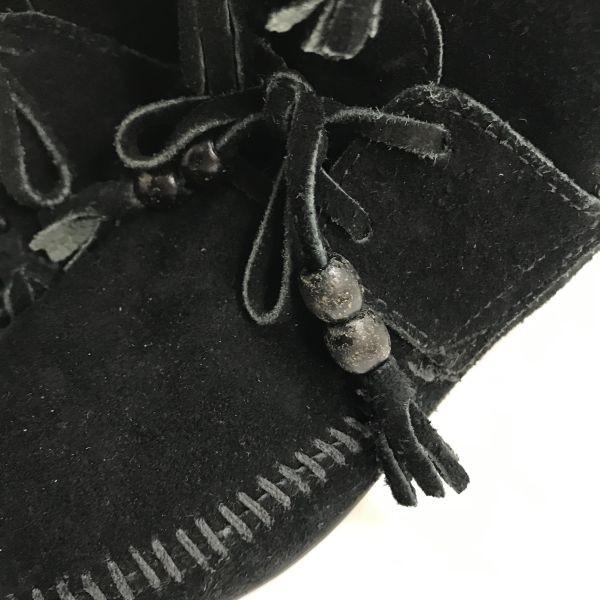 Minnetonka Fransen-Mokassinstiefel 6 23 schwarzes Wildleder(GEBRAUCHT)