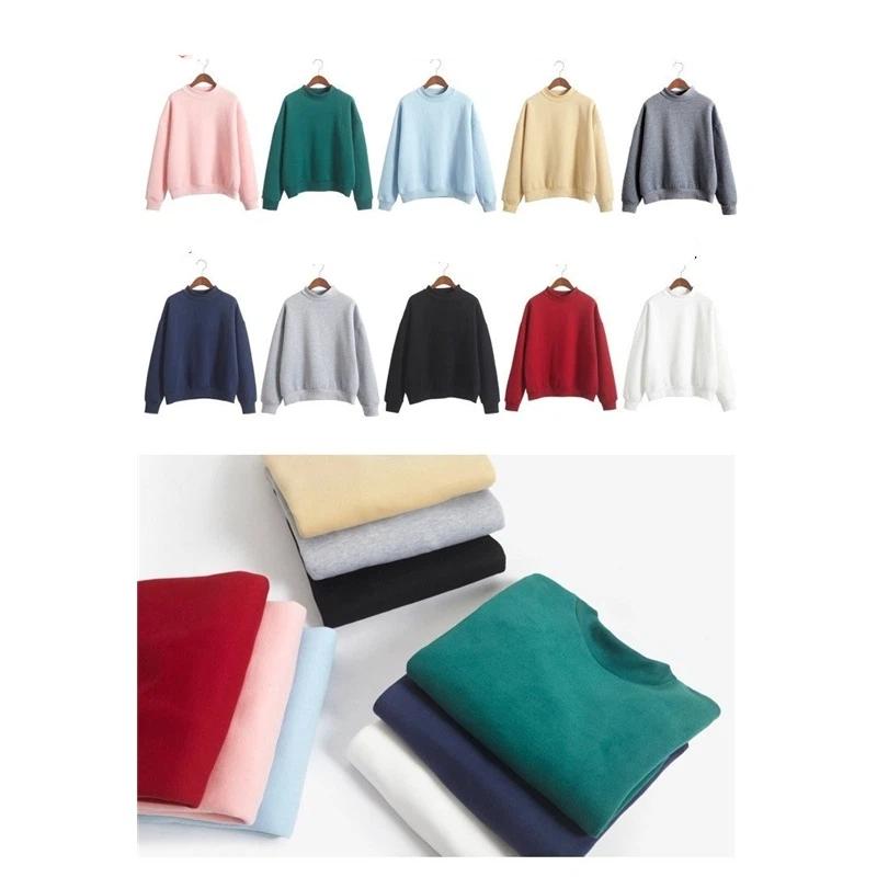 Solid Color Small High Neck Loose Casual Plus Velvet Long Sleeved Top