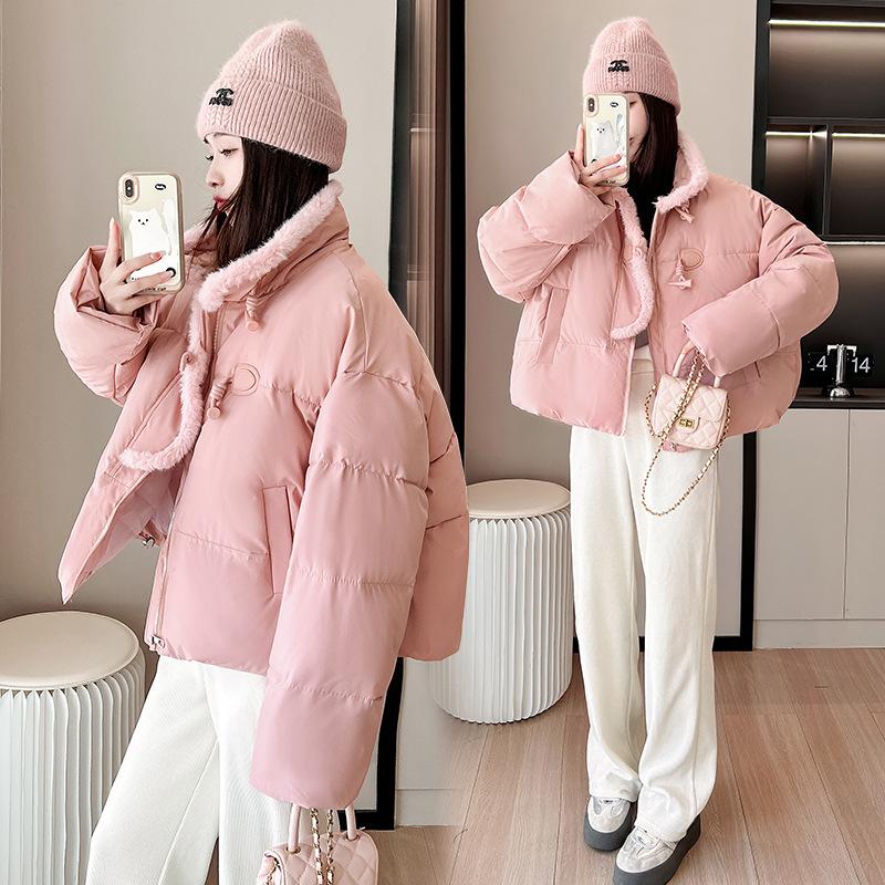 Casual Korean version of horn button cotton jacket women's 2025 winter new loose thickened padded jacket short age-reducing jacket