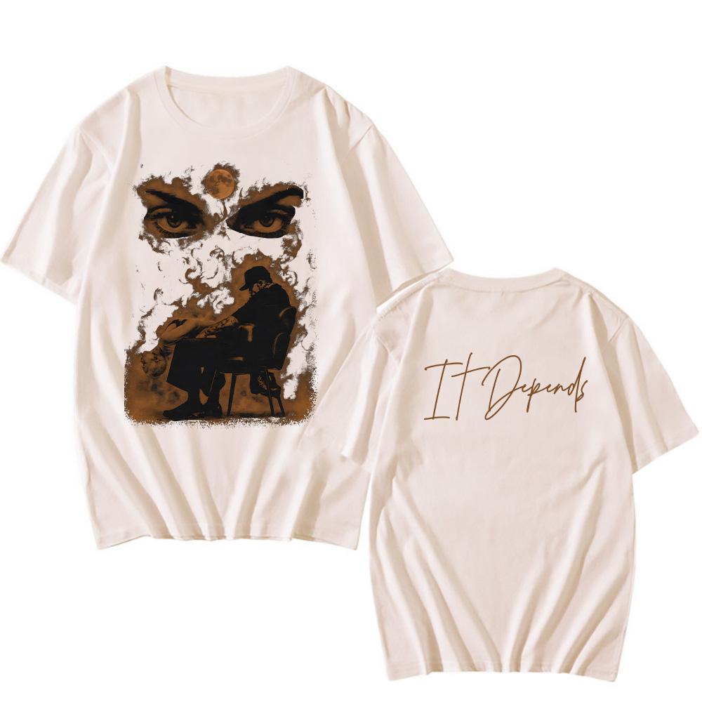 Rapper Chris Brown It Depends T-shirt Hip Hop Men Women Fashion O-Neck T Shirt Summer Over Sized Cotton Casual Tees Street Wear