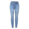 Damen Stretch Straight Jeans Mode Loch Washed Jeans