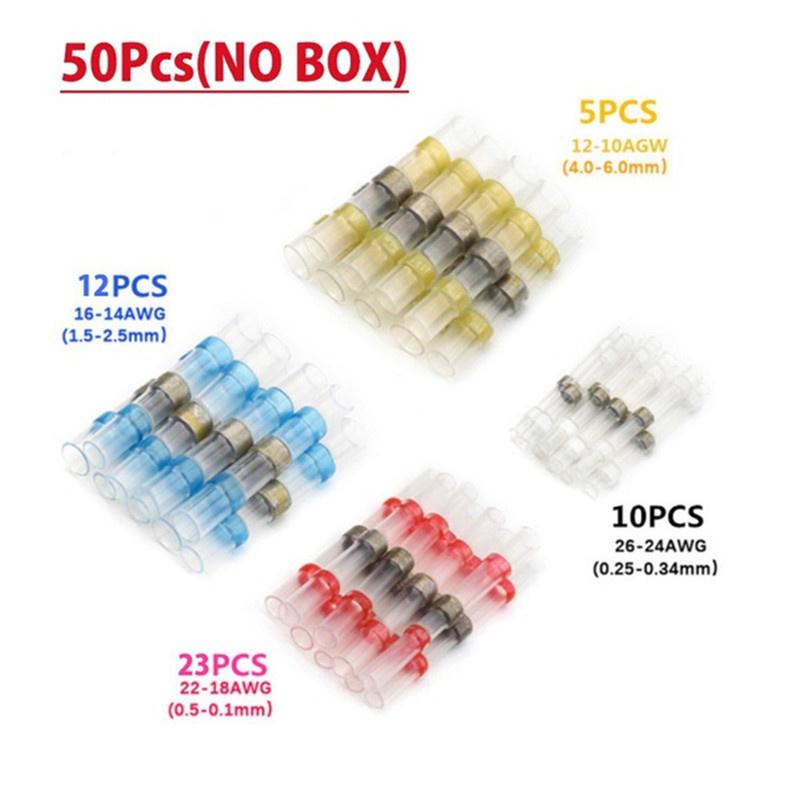 50/100/500/800/1200Pcs Heat Shrink Butt Crimp Terminals Waterproof Solder Seal Electrical Butt Connectors Wire Cable Splice