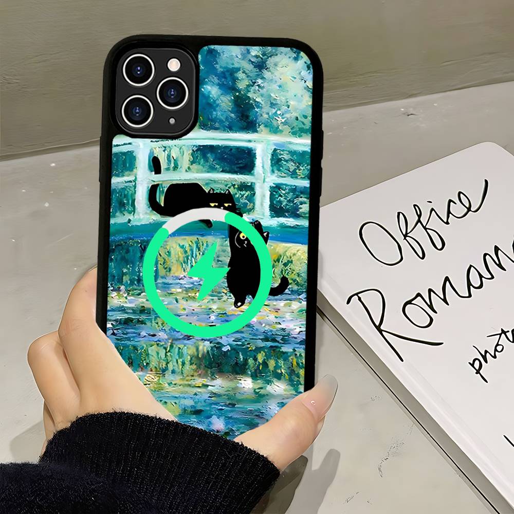 Lustige Katzen Van Gogh Magnetische Kabellose Handyhülle Für IPhone 17 16 15 14 13 12 11 Pro Max Plus Mag Handyhülle
