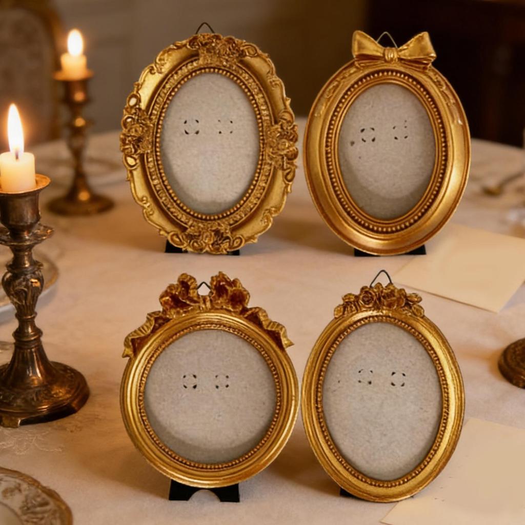 Tiny Photo Frame 4 Pieces Vintage Irregular Photo Decoration Resin Small Picture Frames for Table Home Workplace Museum Gallery