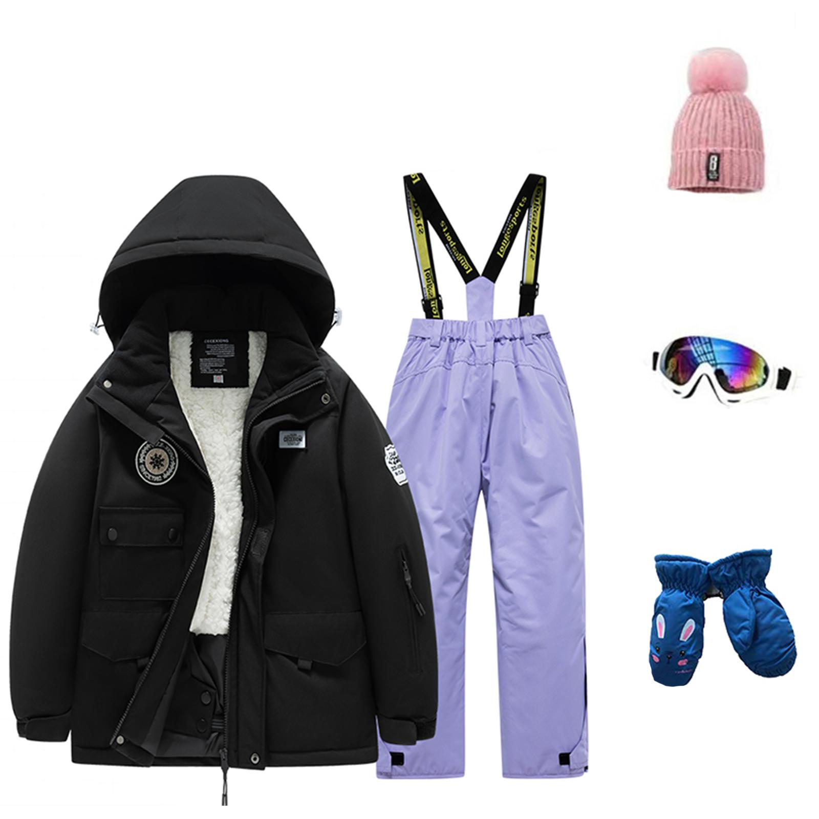 

Children s Fashion Skiwear Set Boys And Girls Thickened Waterproof Thermal Ski Suit Five-Piece Outfit With Jacket And Trousers 8 фиолетовый