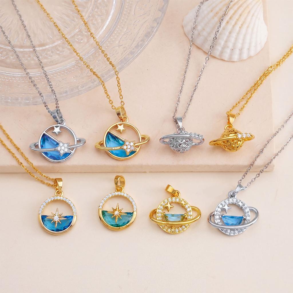 Locket-shaped Blue Planet Necklace Accessory for Women, Simple and Elegant Lockbone Chain Accessory for Women