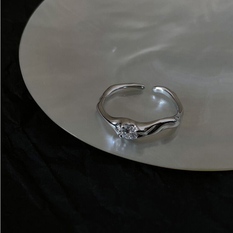 Niche Special-Shaped Irregular Opening White Zirconium Ring, Gentle Adjustable Opening Diamond Ring For Women, Versatile And Simple Style