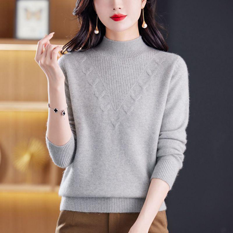 Semi-turtleneck sweater women's new winter fashion versatile warm thickened solid color knitted bottoming shirt outer wear