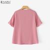 ZANZEA Women Casual Ruffles Round Neck Summer Short Sleeve Blouse