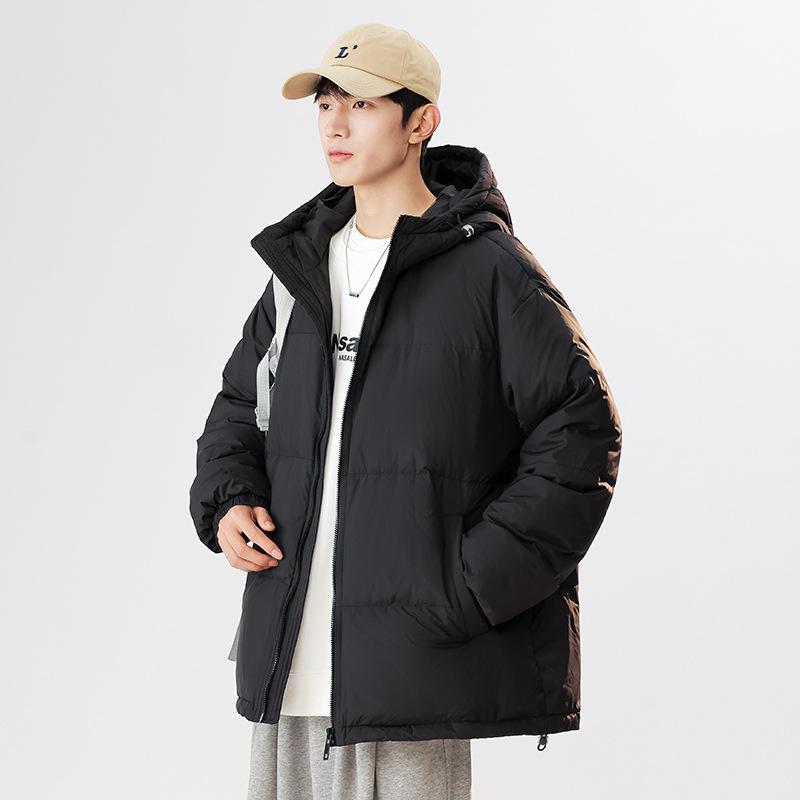 Men's Winter Casual Sports Down Jacket Hooded Warm Solid Color Windproof Couple Teen Jacket Trendy Winter Wear
