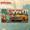 2D Flat, 1 Piece Vintage New York Metal License Plate - Retro Taxi and Statue of Liberty Design - New York Themed Garage, Café,