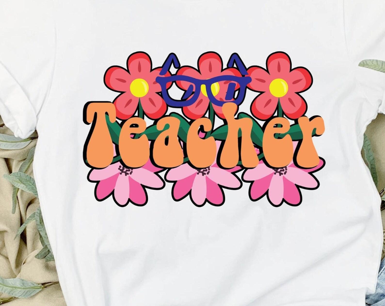 Teacher, teachers tshirt, teachers shirt, teacher and flowers, educational shirt, colorful tshirt 2XL