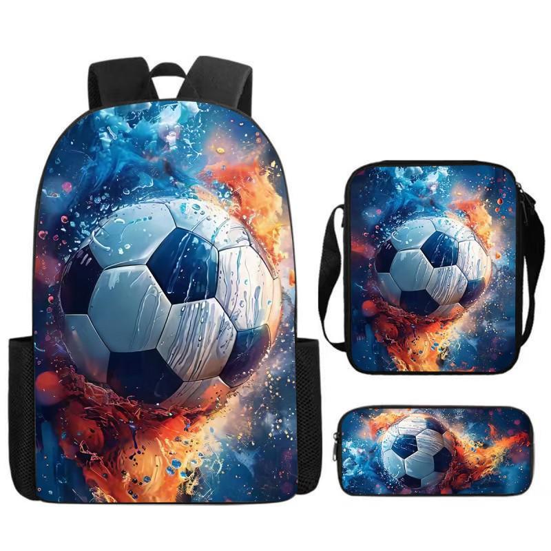 Set Zaino Stampa Calcio per Bambini Scuola Elementare 3 Pezzi Borsa a Spalla Astuccio Borsa a Tracolla