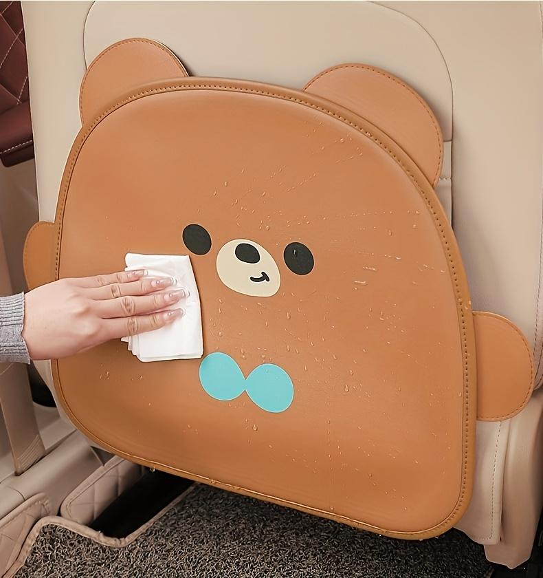 1pc Cute Bear Car Anti-Kick Pad, Faux Leather, Multifunctional Seat Back Protector. Dirt-resistant, easy to clean & install, fits most vehicles.