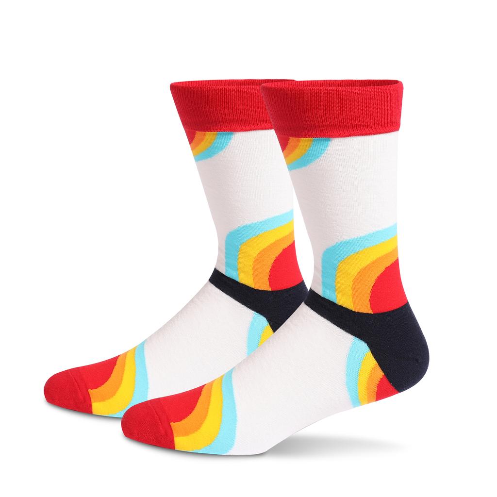 1Pairs Mens Fun Dress Socks Pattern Funny Socks Pack Colorful Striped Combed Cotton Novelty Socks Cool Breathable Casual Socks