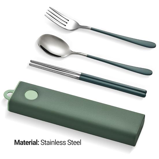 Tableware Set Rust-proof Smooth Surface Stainless Steel Spoon Fork Chopsticks Portable Cutlery Set with Box Kitchen Accessories