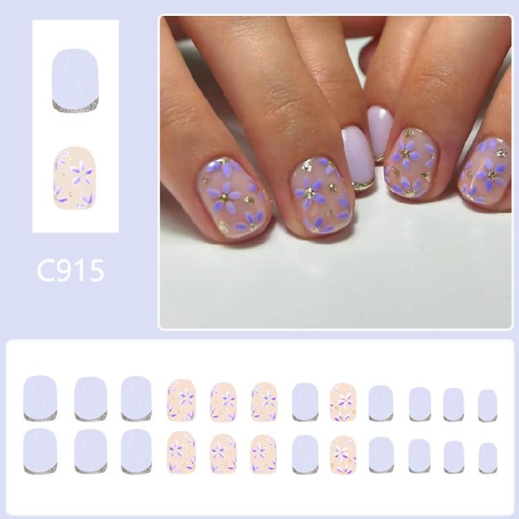 24 Pezzi Unghie Finte Press On Scintillanti Quadrato Corto Fiori Carini Unghie Adesive French Tip Unghia Artificiale