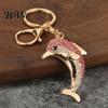 Rust-proof Keychain Pendant, Sparkling Rhinestones Dolphin Shape Keychain, Electroplated Surface Versatile Color Key Holder with Ring And Lobster