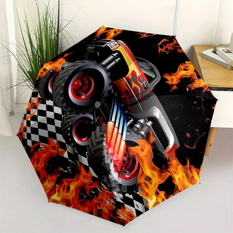 1 Stück Monster Truck, Thema Flammen, Hochwertiger Regenschirm, Automatisches Öffnen und Schließen, Multifunktionaler Regenschirm G0811261