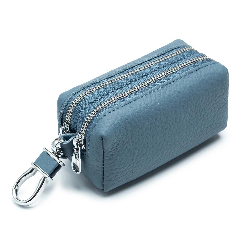 Echte Leder Auto Schlüsselbörsen Mode Schlüsselhalter Hausmeister Schlüssel Organizer Doppelreißverschluss Schlüsselanhänger Etui Schlüssel Tasche Münzbeutel