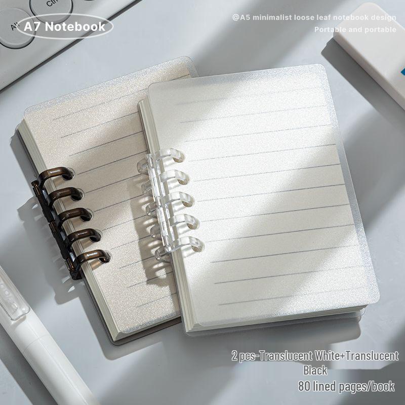 A7 Transparent Minimalist Loose-Leaf Spiral Pocket Notebook, Lined for Single Words