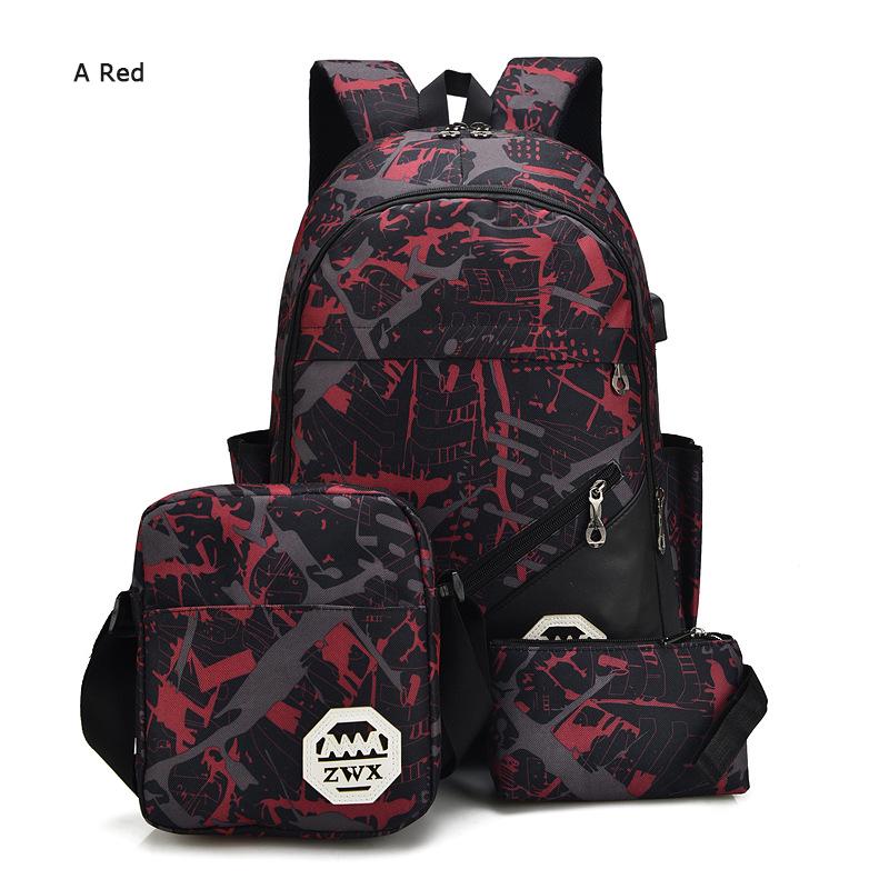 3 pcs /set USB Male backpack high school bags for women travel men school backpacks boys one student shoulder bag sac mochila